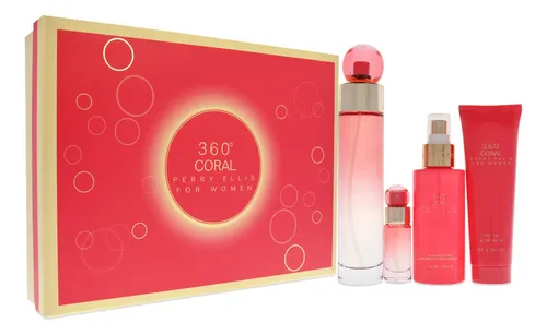 Set De Regalo 4 Pzs Coral Perry Ellis Para Mujer, Edt 3.4 Oz, Body Mist 4 Oz, Gel De Ducha 3 Oz, Edt 0.25 Oz