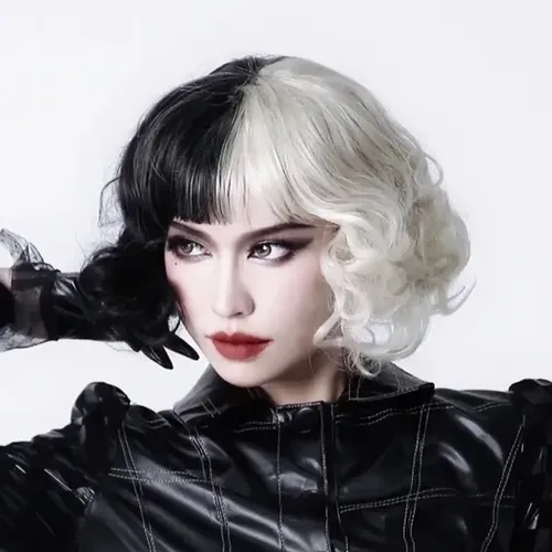 Peluca De Cosplay Cruella Negra Y Blanca Corta