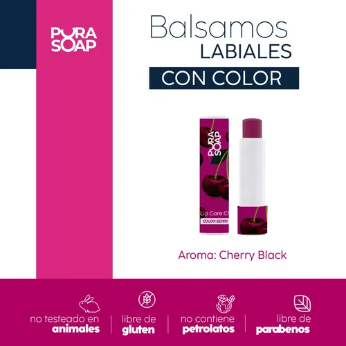 Bálsamo Labial Hidratante Con Color Duo Cherry y Cherry black Pura Soap