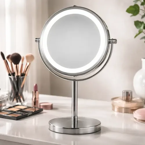 Espejo Tocador Redondo Led Reversible Aumento X5 Batería