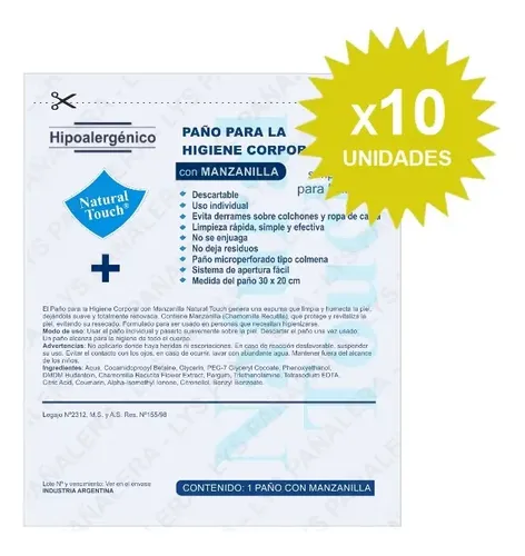 10 Paños Natural Touch Con Manzanilla P/ Higiene Corporal
