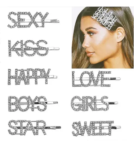Pinza Para El Pelo Sparkly Word, Broches Con Letras Crystal