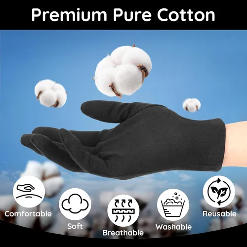 Guantes De Algodón Negros Hidratantes Para Noche 6 Pares