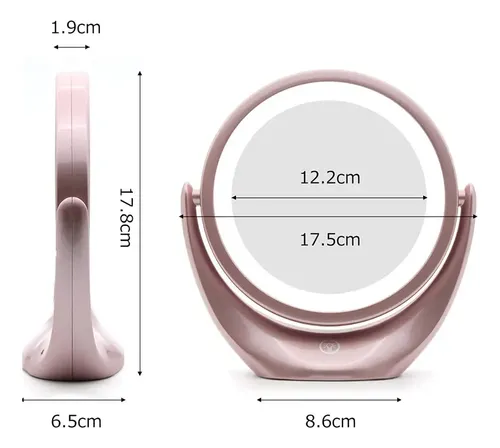 Espejo Maquillaje Led Rosa Portátil Con Aumento 5 Aume P