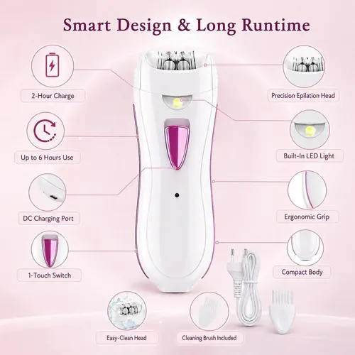 Epilador Facial Corporal Inalámbrico Plata Rosa