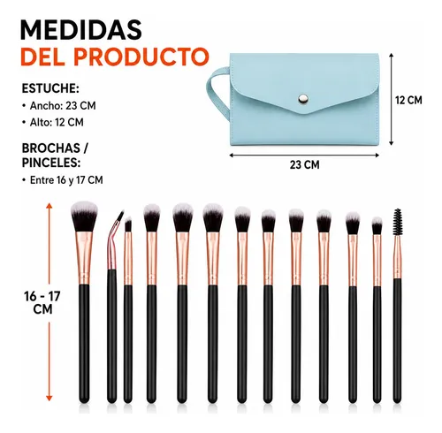 Set 12 Brochas Y Pinceles Para Maquillaje + Estuche Colores