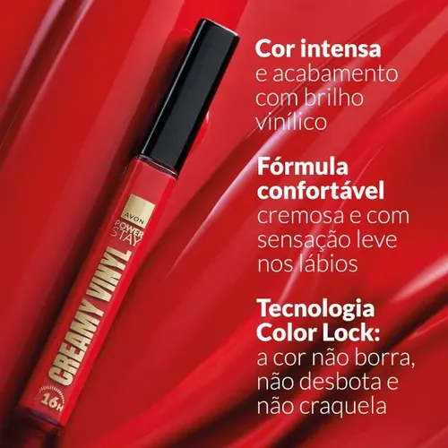 Labial Líquido Avon Power Stay Creamy Vinyl Rojo