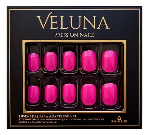 Uñas Press On Cortas Veluna Soft Gel Redondeadas Reutilizables – Fucsia Oscuro