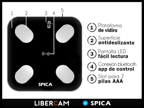 Balanza De Baño Bluetooth Personal 180k Spica Lbal-60 Vidrio