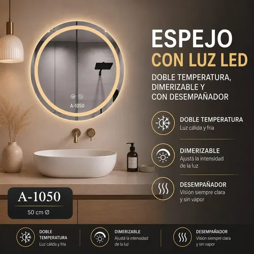 Espejo Redondo Led Triple Temperatura Mayorled A-1050 50×50
