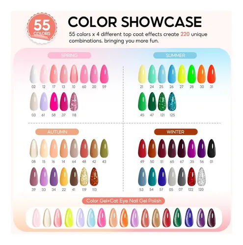Kit De Esmaltes Semipermanentes 56 Colores Con Luz Uv
