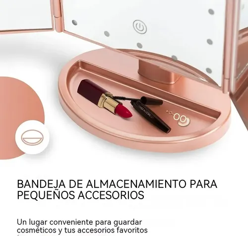 Espejo Maquillaje Luz Tríptica Aumentos 10x/3x/2x Carga Usb