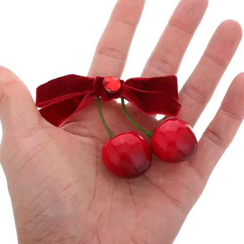 Clip De Pelo Lazo Rojo Suave Accesorio De Cereza