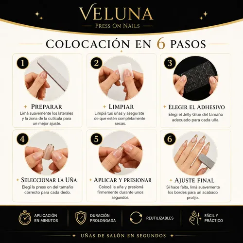 Uñas Press On Cortas Redondeadas Veluna Colores Sólidos