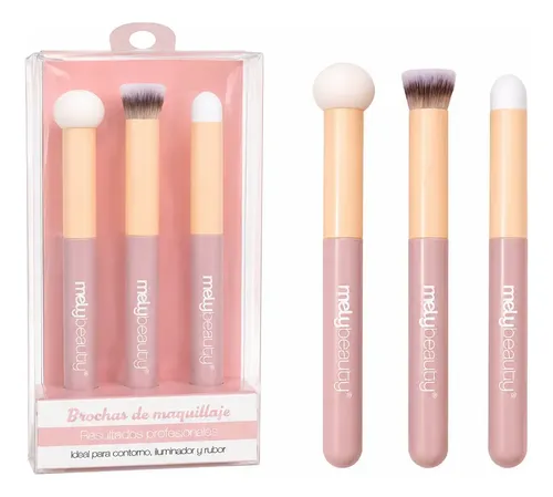 Set Brochas Maquillaje Profesional 3 Piezas Mely Beauty Rosa