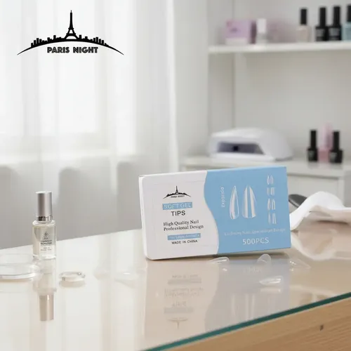 Tips Soft Gel Y Press On X500 Almendra Larga Paris Night Uña