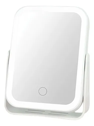 Espejo De Mesa Con Luz Led Táctil Recargable Blanco