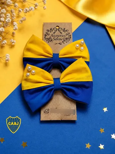 Pack X2 Moños Para Pelo Boca Juniors Azul Y Oro