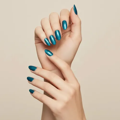 Uñas Press On Veluna Ojo De Gato Brillo Metalizado Premium Color Azul Profundo