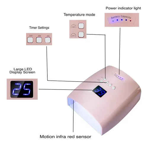 Lámpara Uv Led Recargable 48w Rosa Profesional Manicura