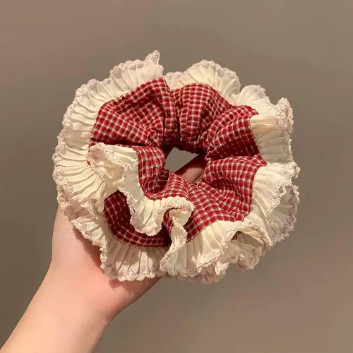 Cinta Scrunchie Retro De Cuadros Rojos Doble Capa 2026