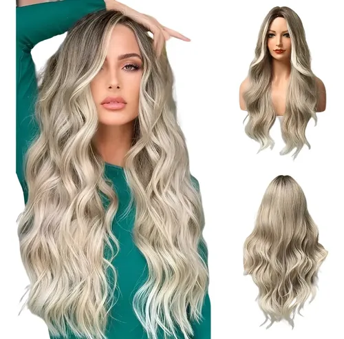Peluca Rubia Larga Pelo Natural Ondulado Moda Para Peluca Ru