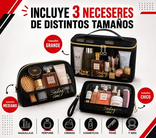 Pack X3 Organizador Cosmeticos Neceser Viaje Maquillaje