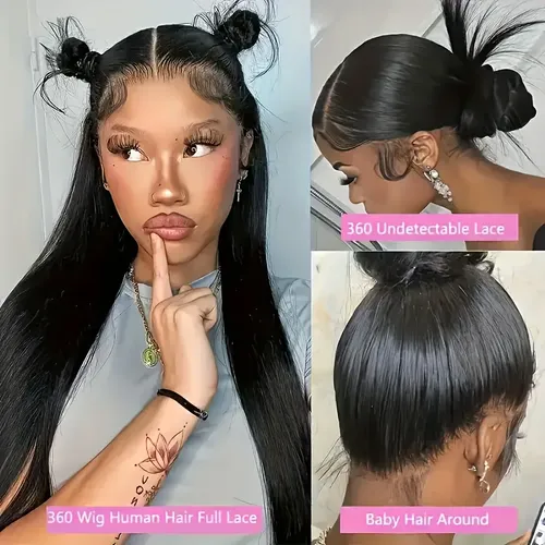Pelucas De Pelo Humano 360 De Encaje Frontal Hd De Pelo Huma Negro