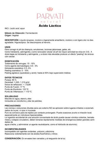 Acido Lactico 100 Grs