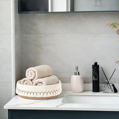 Organizador Maquillaje Mkono De Macramé, Amarillo Y Blanco