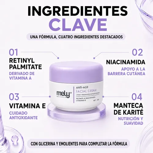 Crema Facial Mely Antiarrugas Retinol Niacinamida 50g