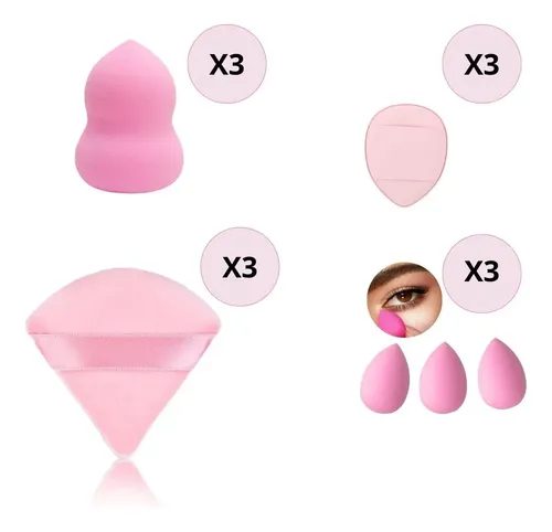 Esponjas Blender Maquillaje Mely Set 12 Piezas Rosa Látex Algodón Veganas