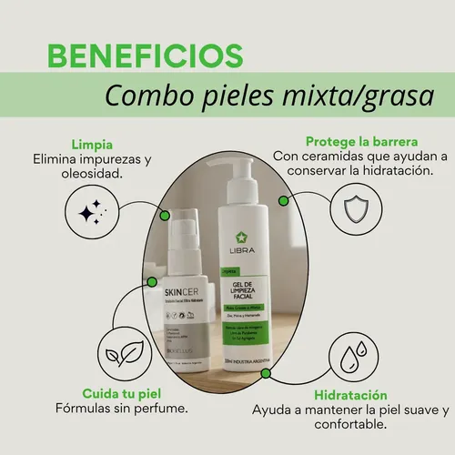 Kit Skincare Piel Mixta Grasa Facial Libra + X2 Muñequeras