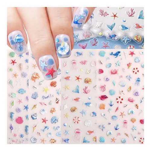 5 Hojas De Pegatinas De Uñas De Océano Para Arte De Uñas A