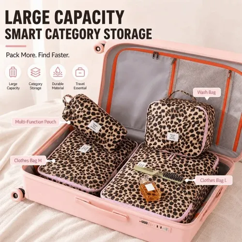 Neceser De Maquillaje Con Diseño De Leopardo, Impermeable, D