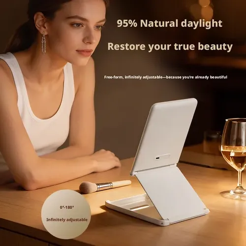 Espejo Para Maquillaje Led Plegable Para Auto, 22cm Blanco