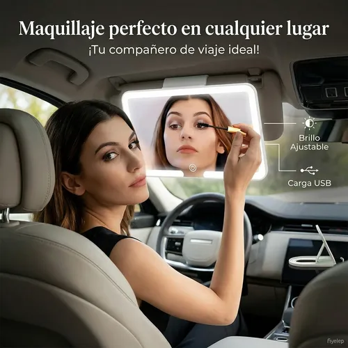 Qp. Espejo Visera Coche Con 3 Tonos De Luz Led Maquillaje –