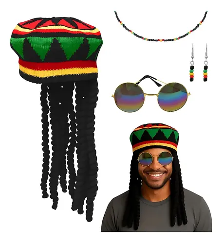 4pzs Peluca Rastafari Con Rastas Y Reggae De Bob Marley