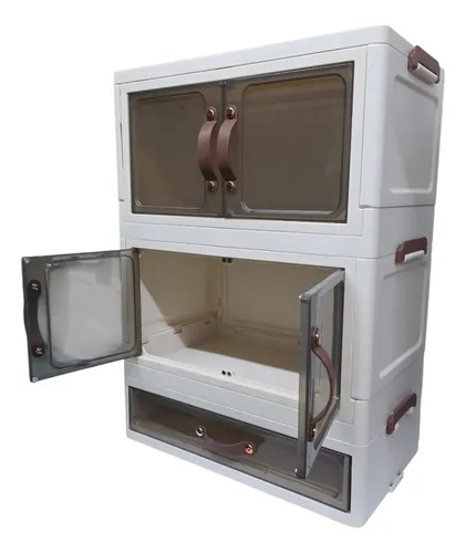 Gabinete Organizador Plástico Apilable 3 Niveles Con Puertas
