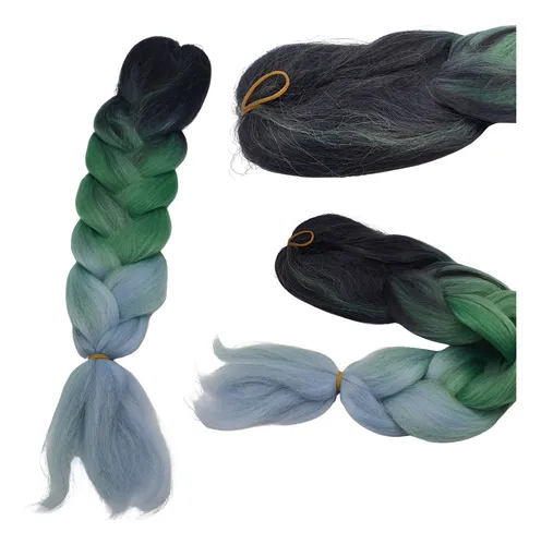 Kanekalon Trenza Unicornio Degrade Negro Verde Celeste Lfme