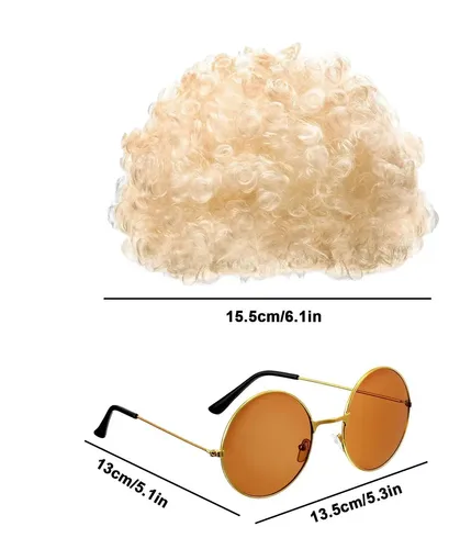 Peluca Y Gafas De Sol Estilo Disco, Gafas De Sol Hippie Y Co