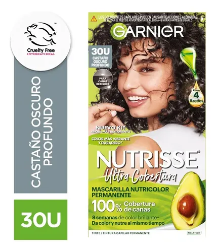 Kit de Tintura Permanente Garnier Nutrisse con Cobertura de Canas para Castaño Oscuro Tono 30U