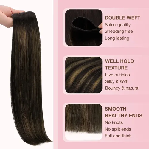 Extension Cortina De Pelo Humano Real 35cm 80g Marron Nuez