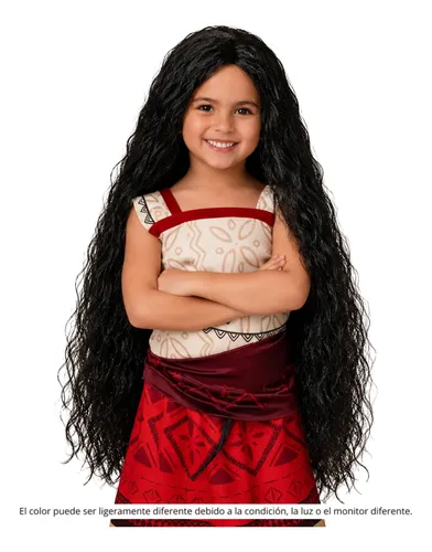 Peluca Moana Negra Con Ondas Super Larga Disfraz Cotillon