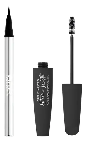 Kit Make Up Delineador Liquido Con Mascara Pestañas Black