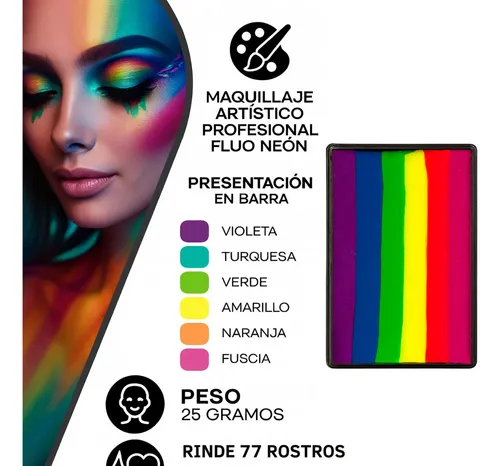 Maquillaje Fluo Neon Artistico Cremoso 6 Colores Barra Uv