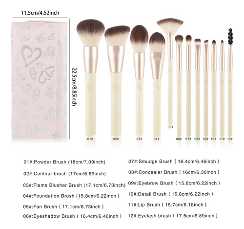 Set De 12 Brochas De Maquillaje Con Estuche Mariposa