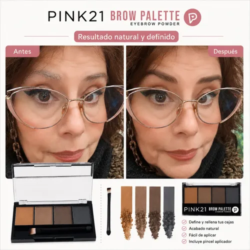 Paleta Cejas Pink 21 4 Tonos Pincel Espejo Larga Duración