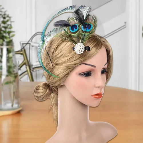 Pinzas Para El Cabello Con Plumas De Pavo Real – Diadema