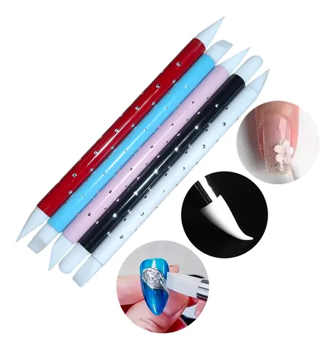 Pincel Doble Punta De Silicona X5 Un. Premium Nail Art